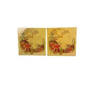 Vintage Litho Donald Art Co USA 1977 Mushroom Leaves Set of 2 MCM Art Work